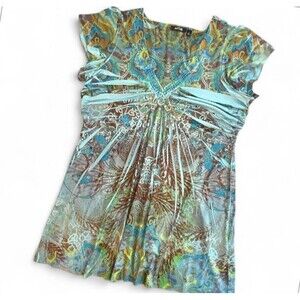 Y2K Vintage Aqua Blue Fairy Top M Whimsigoth Festival Rhinestones Babydoll Bling